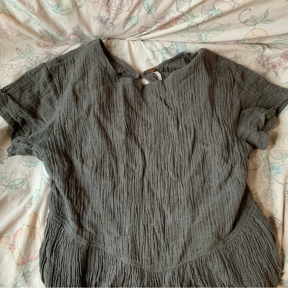 Free People Gray Open Back Jumpsuit Linen Cotton Blend